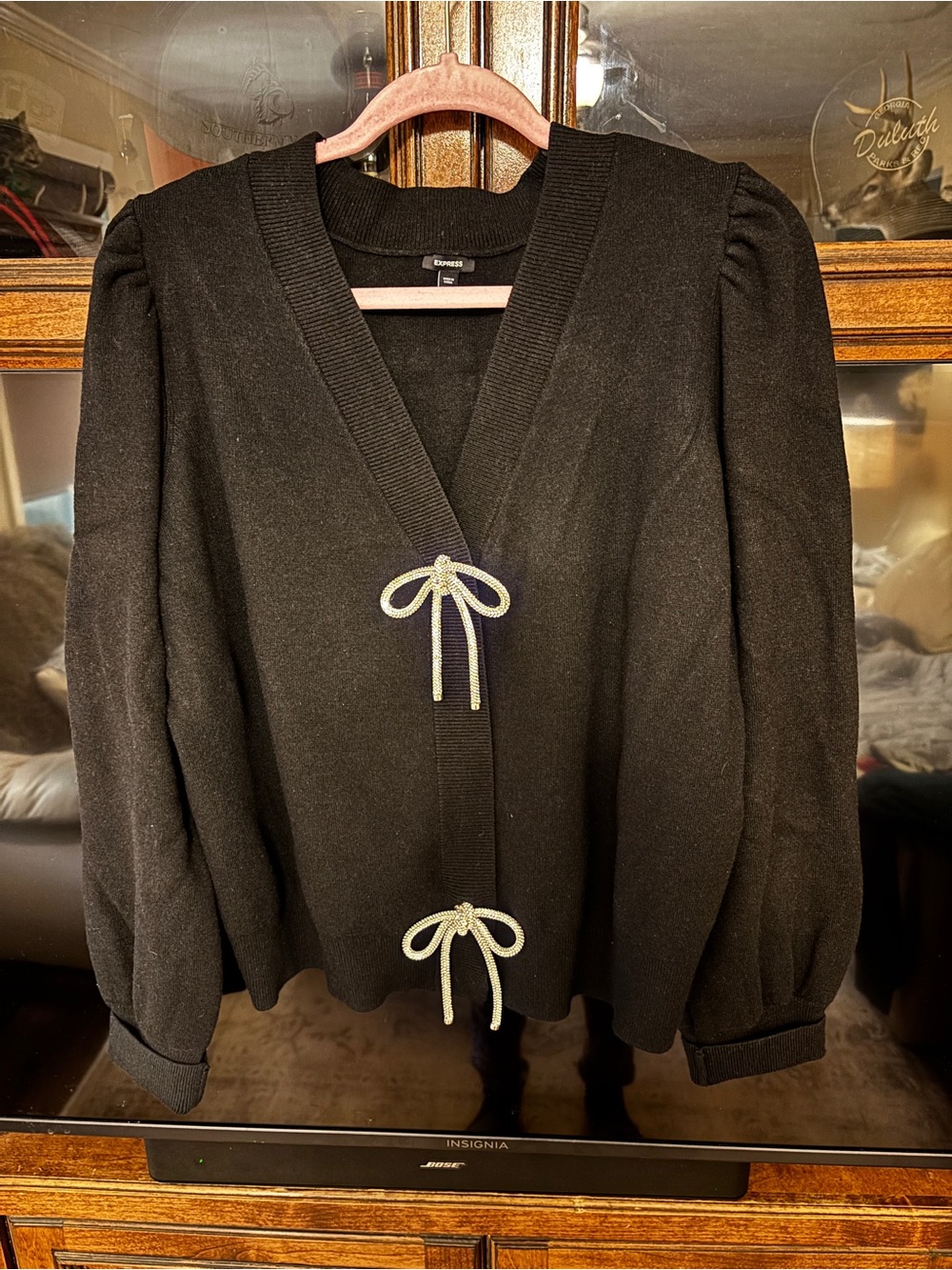 Express Black Knit Blazer with Bow-Tie Accents
